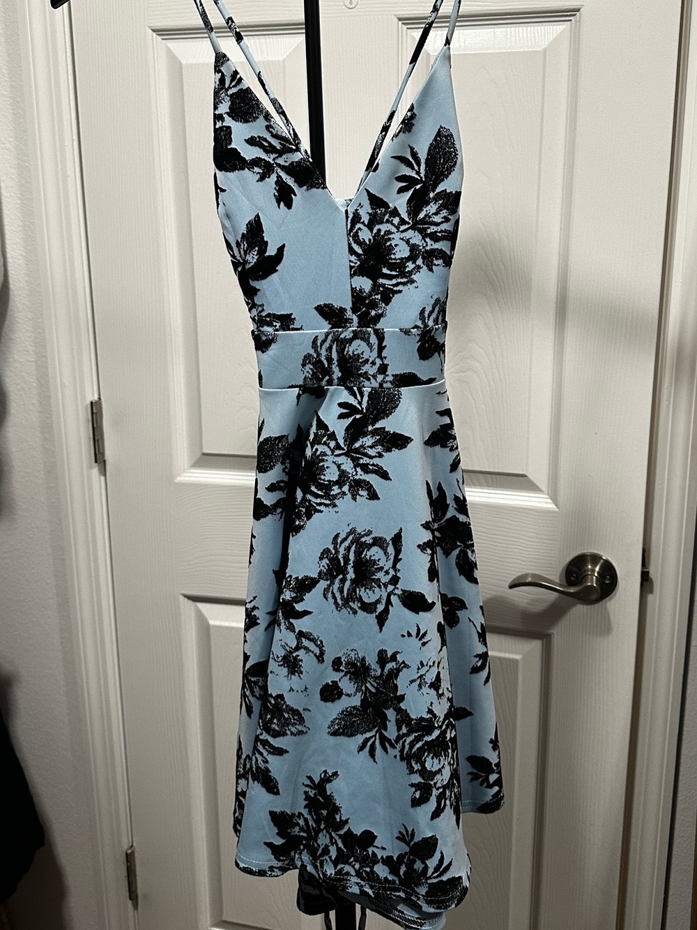 Windsor light Blue Floral V-Neck Spaghetti Strap Dress